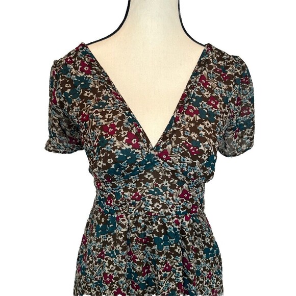 H&M Women’s Dark FLORAL Short Sleeve Lined Knee Length Polyester Dress Sz 4 - Picture 2 of 11